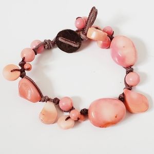 Blush natural stone bracelet brown string